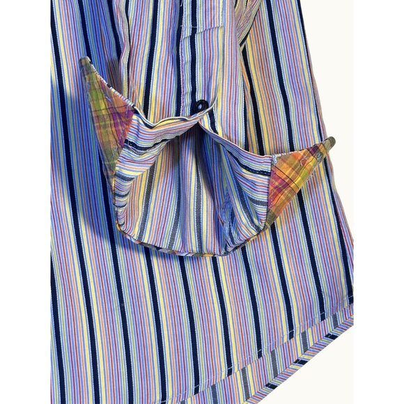 Bugatchi Mens Long Sleeve Striped Button Down Shirt Red Blue Contrast Cuff Large - Picture 4 of 16